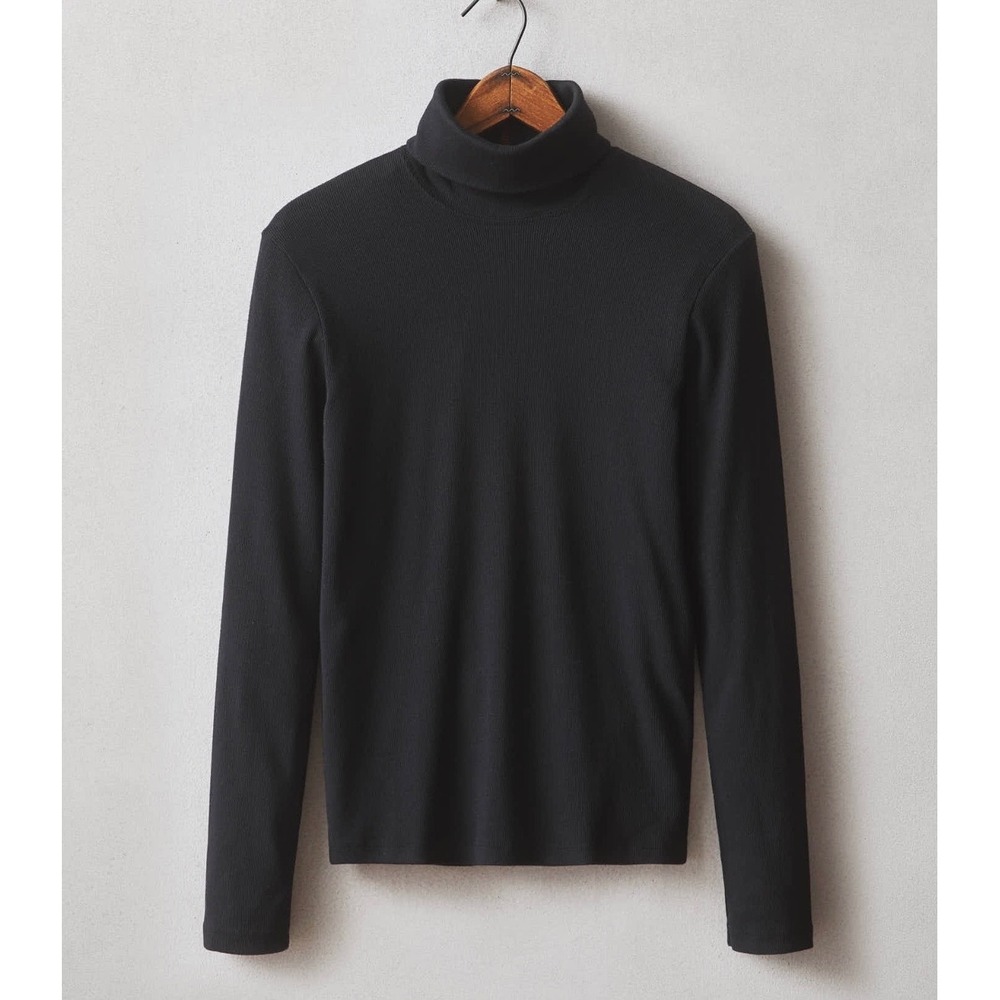 American Giant Womens Lux Ribbed Turtleneck Top M Made in USA Capsule Black